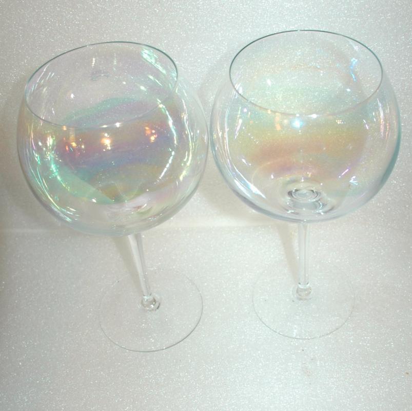 2 Dorothy Thorpe Crystal Bubble Clear Iridescent Wine Glass - Mint Vintage 1960s
