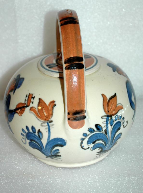 Ethnic Folk Art Pudgy Tea Pot Teapot From Denmark Mandolin / Fiddle Players Signed Marra 35