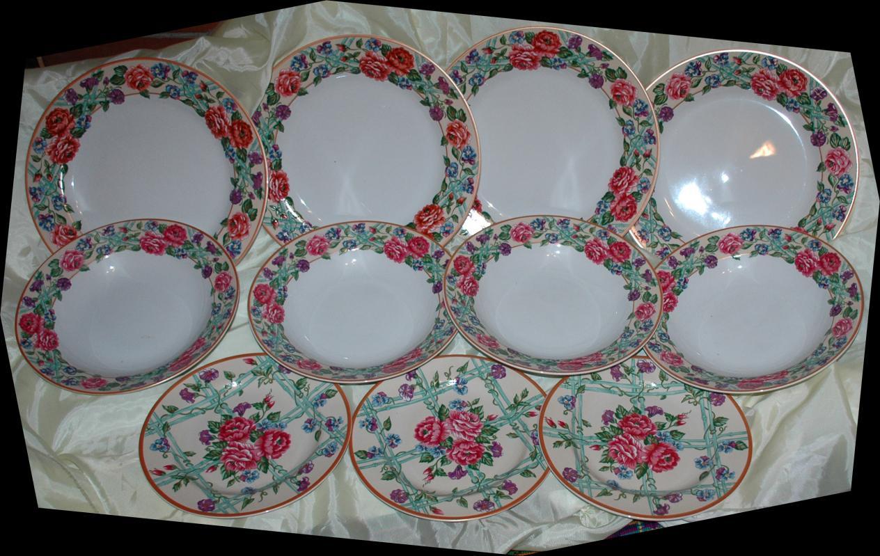 FITZ & FLOYD/OMNIBUS BRITTANY LOT/4 SOUP BOWLS ROSES
