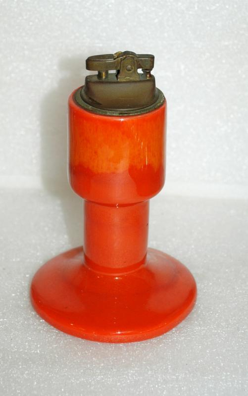 Mid-Century Eames Era Orange Drip Glaze Pottery Table Lighter