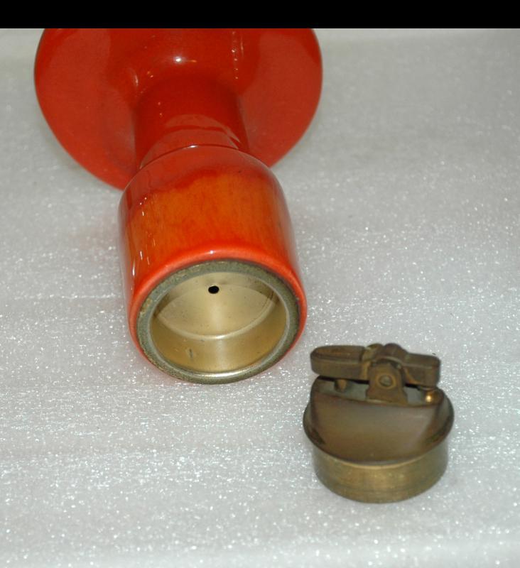 Mid-Century Eames Era Orange Drip Glaze Pottery Table Lighter
