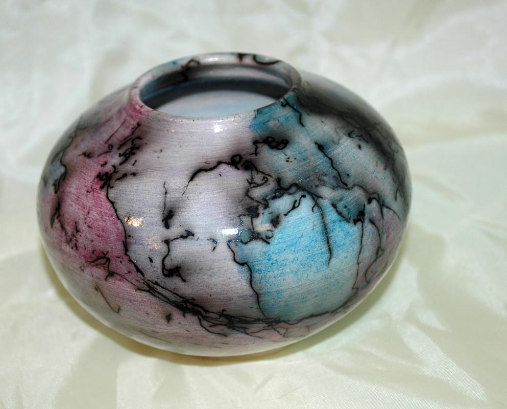 Wheel Thrown Horse Hair Pottery Raku Pot Buckethead Clay Lonnie Schang