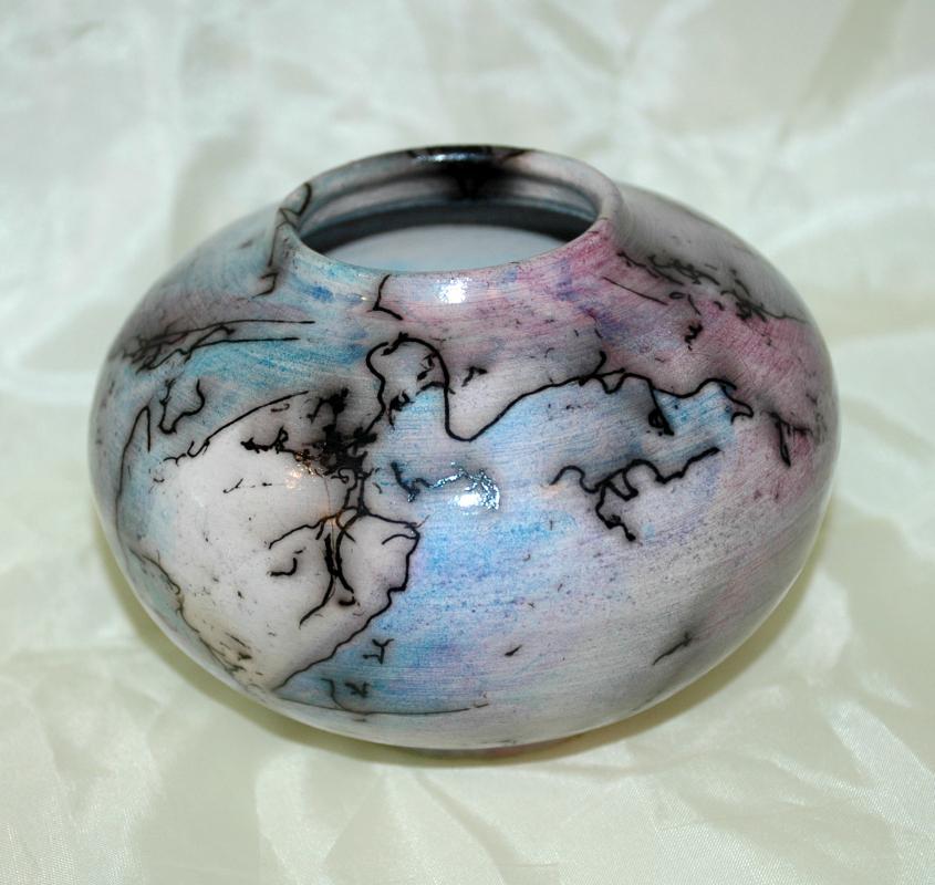 Wheel Thrown Horse Hair Pottery Raku Pot Buckethead Clay Lonnie Schang