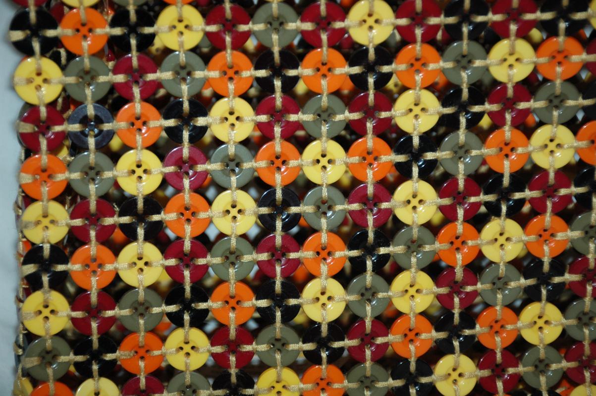 Button Hand Bag, Tote, Purse Colorful Fun of Woven Multi Colored Buttons.