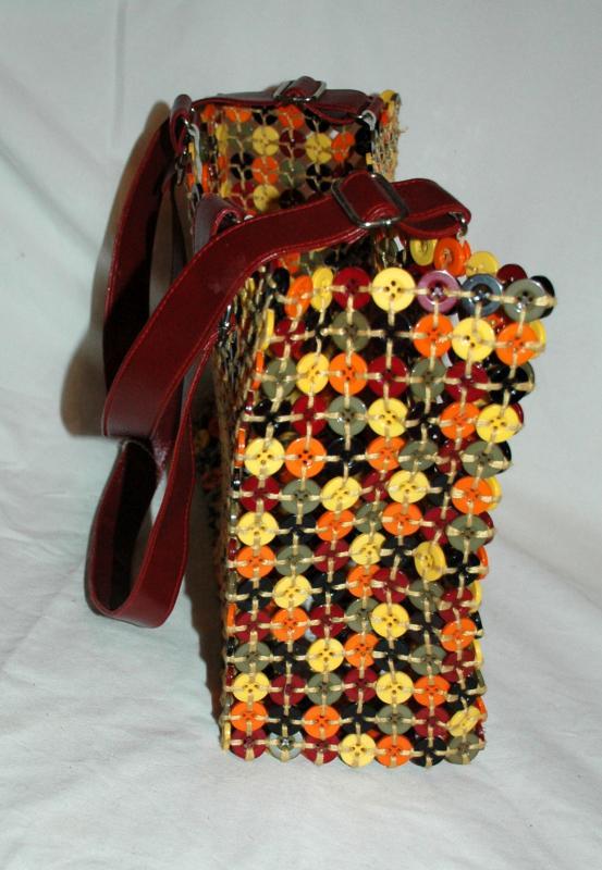 Button Hand Bag, Tote, Purse Colorful Fun of Woven Multi Colored Buttons.
