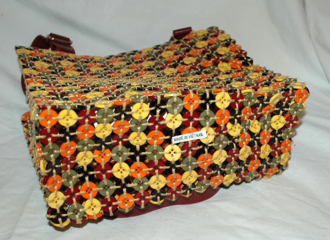 Button Hand Bag, Tote, Purse Colorful Fun of Woven Multi Colored Buttons.