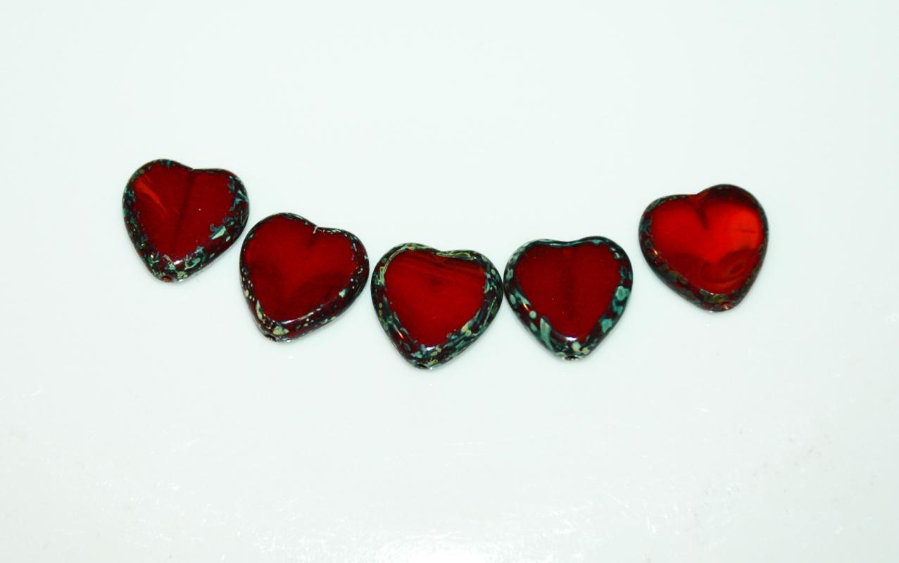 Czech Glass Beads Heart 15mm Oxblood or Garnet Red Picasso Lot of 5