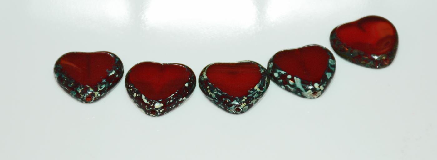 Czech Glass Beads Heart 15mm Oxblood or Garnet Red Picasso Lot of 5