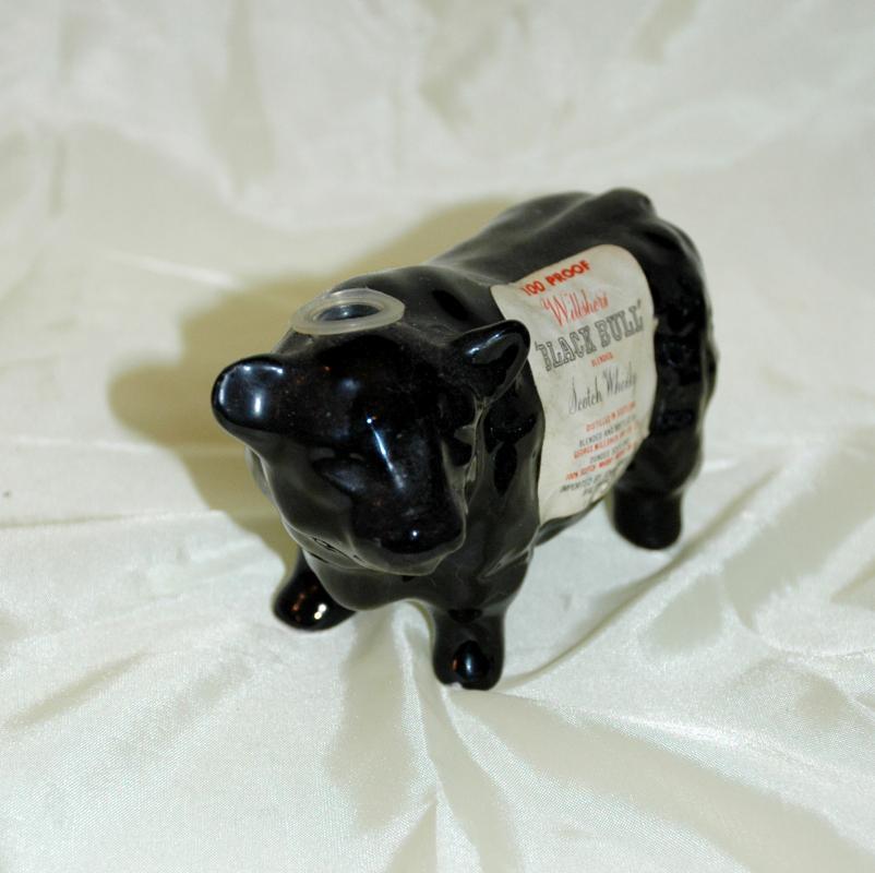 RARE WILLSHER'S BLACK BULL FIGURAL MINI WHISKEY BOTTLE