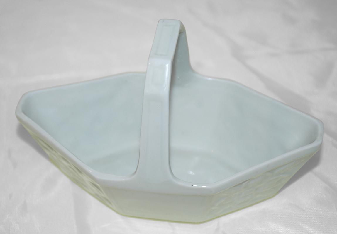 Limoges France White Porcelain Handled Basket / Geometric Ovate Paneled