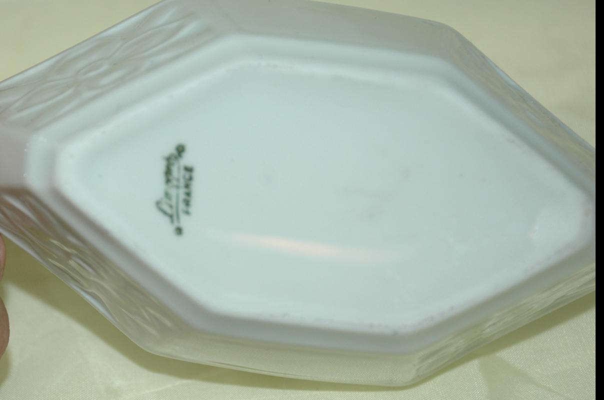 Limoges France White Porcelain Handled Basket / Geometric Ovate Paneled