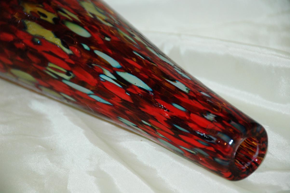END OF DAY SPATTER VASE OR DECANTER , GANGLITZ GLASS OF SNOHOMISH WASHINGTON ART GLASS STUDIO