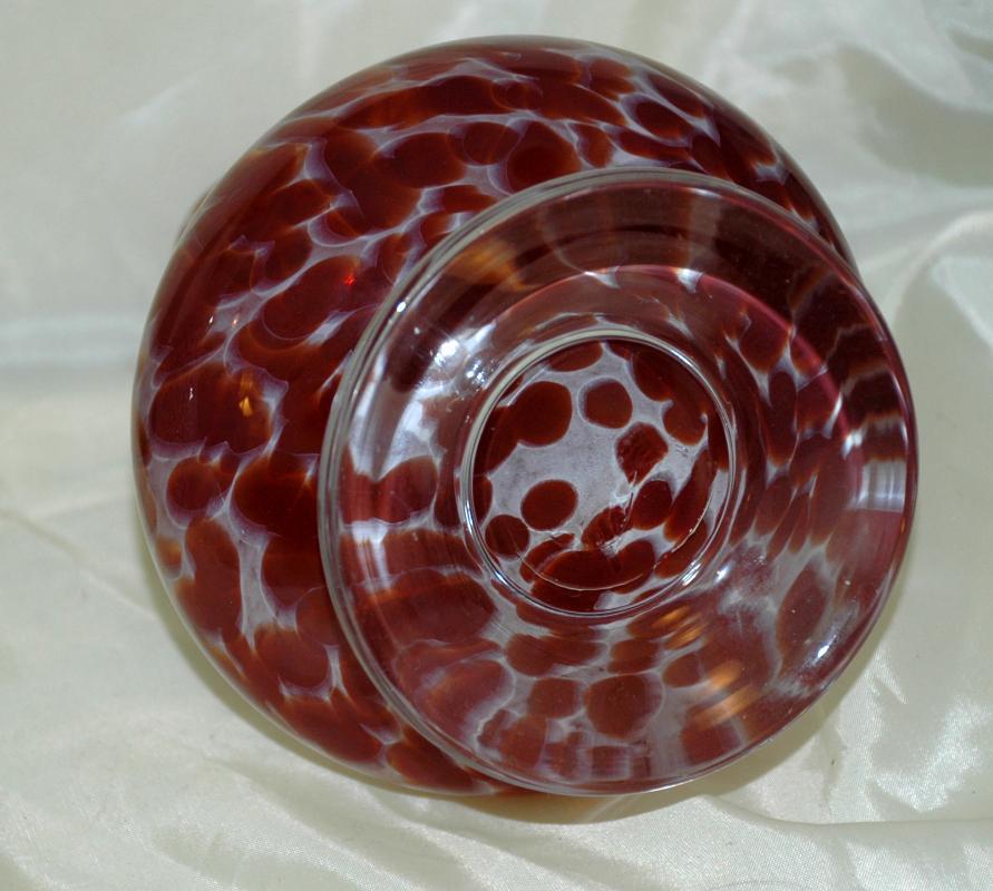 Murano Stretched Red/ White Spatter Glass Vase , White Crystal Italy
