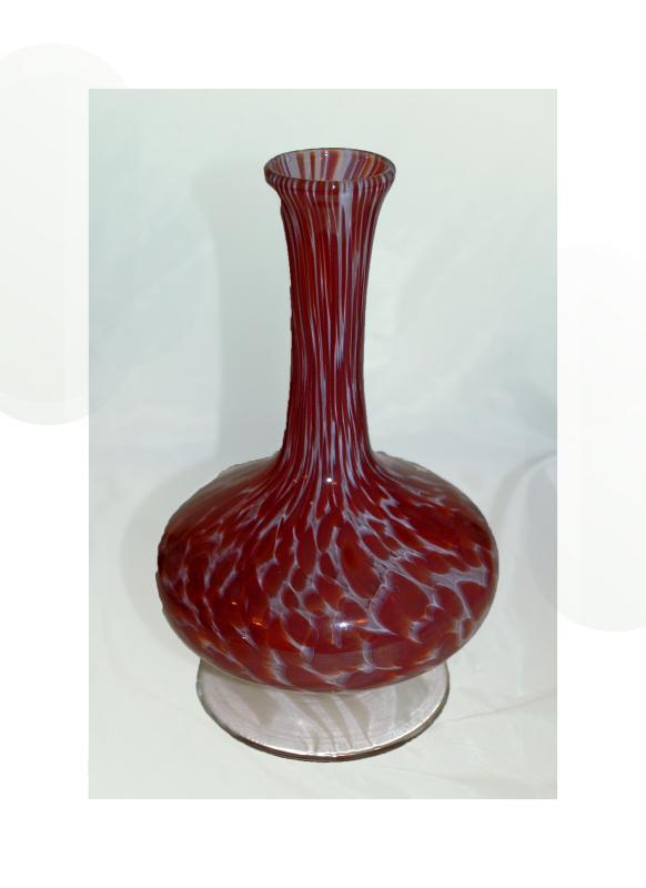 Murano Stretched Red/ White Spatter Glass Vase , White Crystal Italy