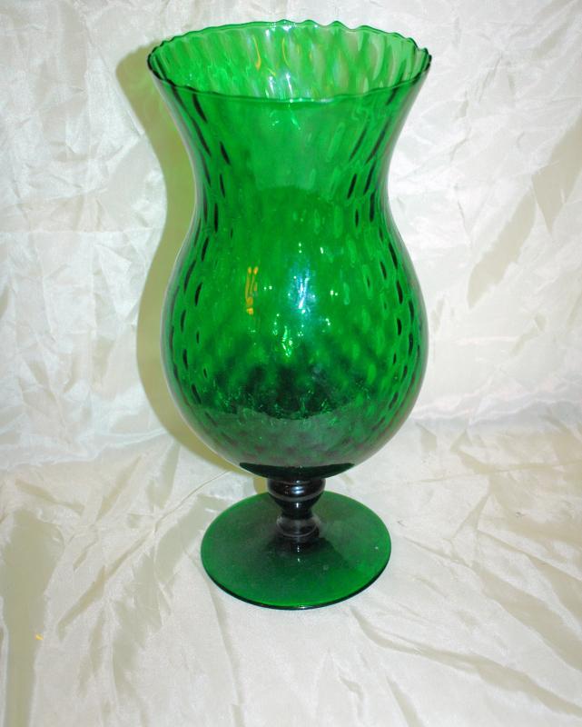 Mid-Century Green Empoli Morano Italy Diamond Optic Footed Vase / Very large