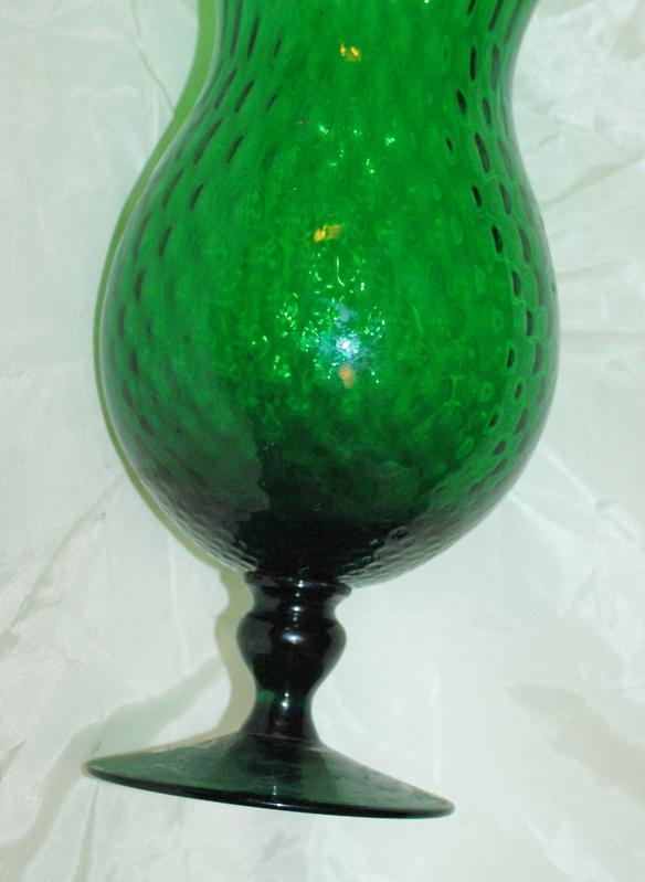 Mid-Century Green Empoli Morano Italy Diamond Optic Footed Vase / Very large