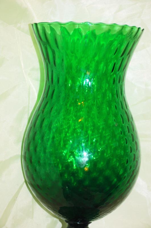 Mid-Century Green Empoli Morano Italy Diamond Optic Footed Vase / Very large
