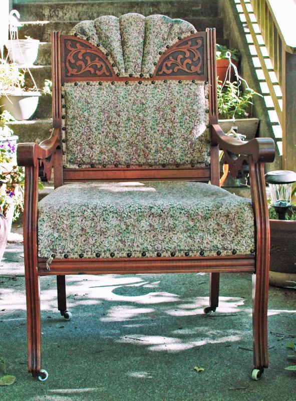 Antique Eastlake Oak & Tapestry Arm Chair