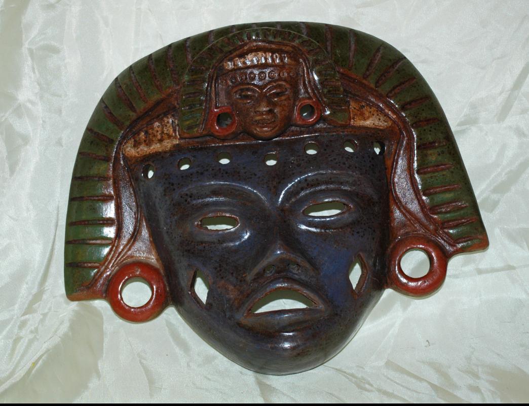 Teotihuacan Mexico Handcrafted Mexican Pottery Clay Warrior Mask with 2 faces Aztec or Mayan