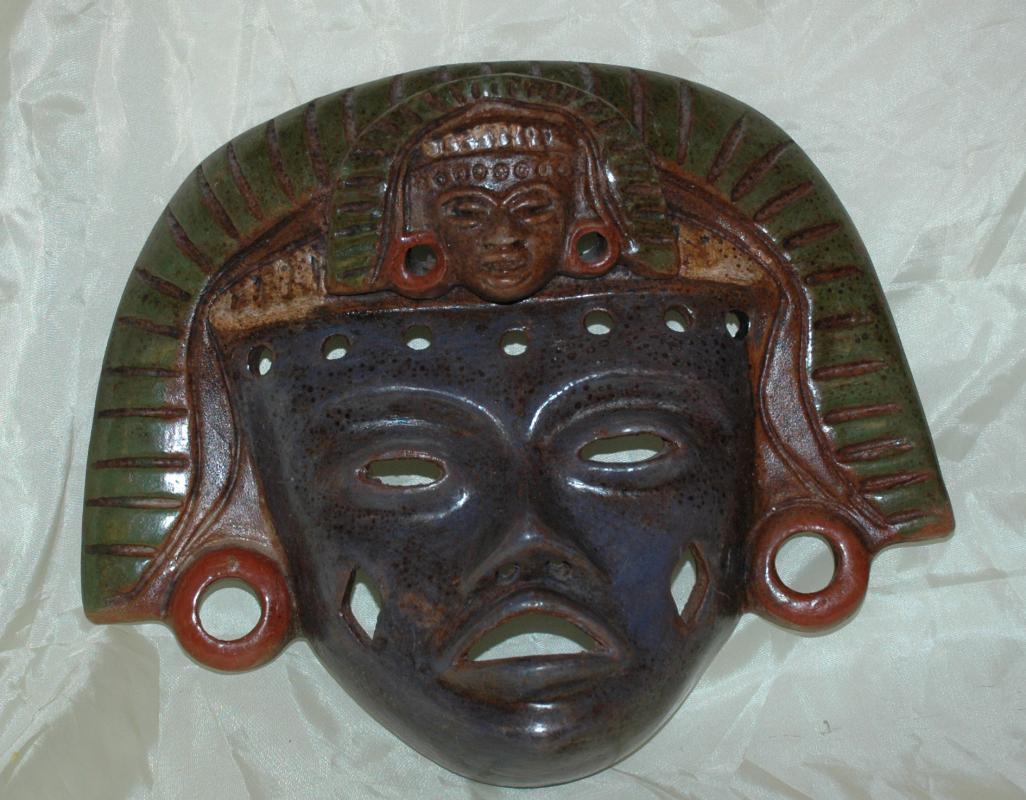 Teotihuacan Mexico Handcrafted Mexican Pottery Clay Warrior Mask with 2 faces Aztec or Mayan