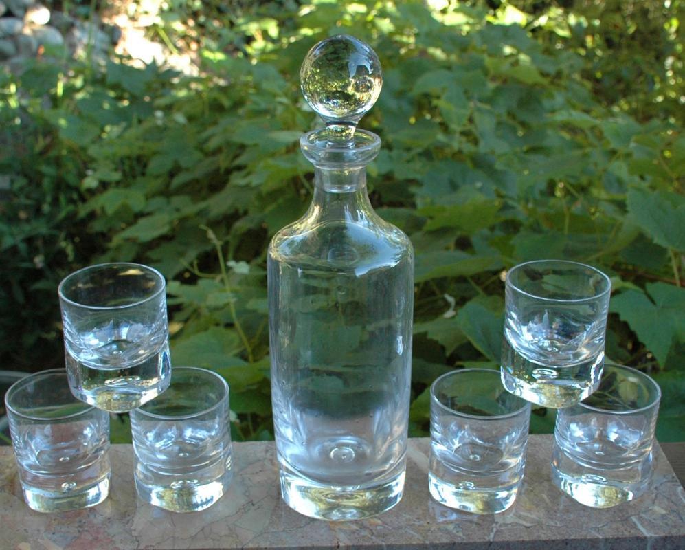 LA PIANA CRISTAL AU PLOMB Bubble Decanter & 6 Glasses
