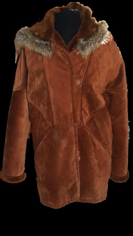 Marvin Richards Brown Suede Shearling Parka with Hood Womens Size Med.