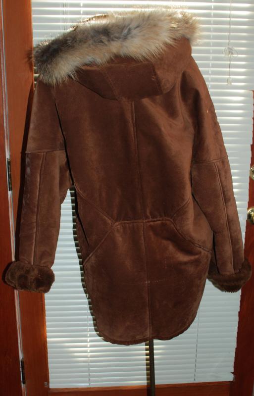 Marvin Richards Brown Suede Shearling Parka with Hood Womens Size Med.