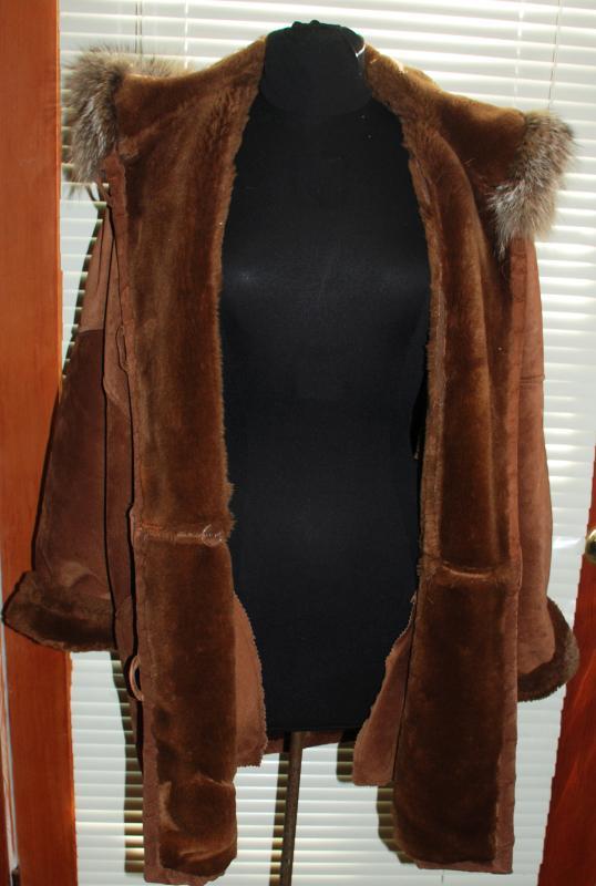 Marvin Richards Brown Suede Shearling Parka with Hood Womens Size Med.