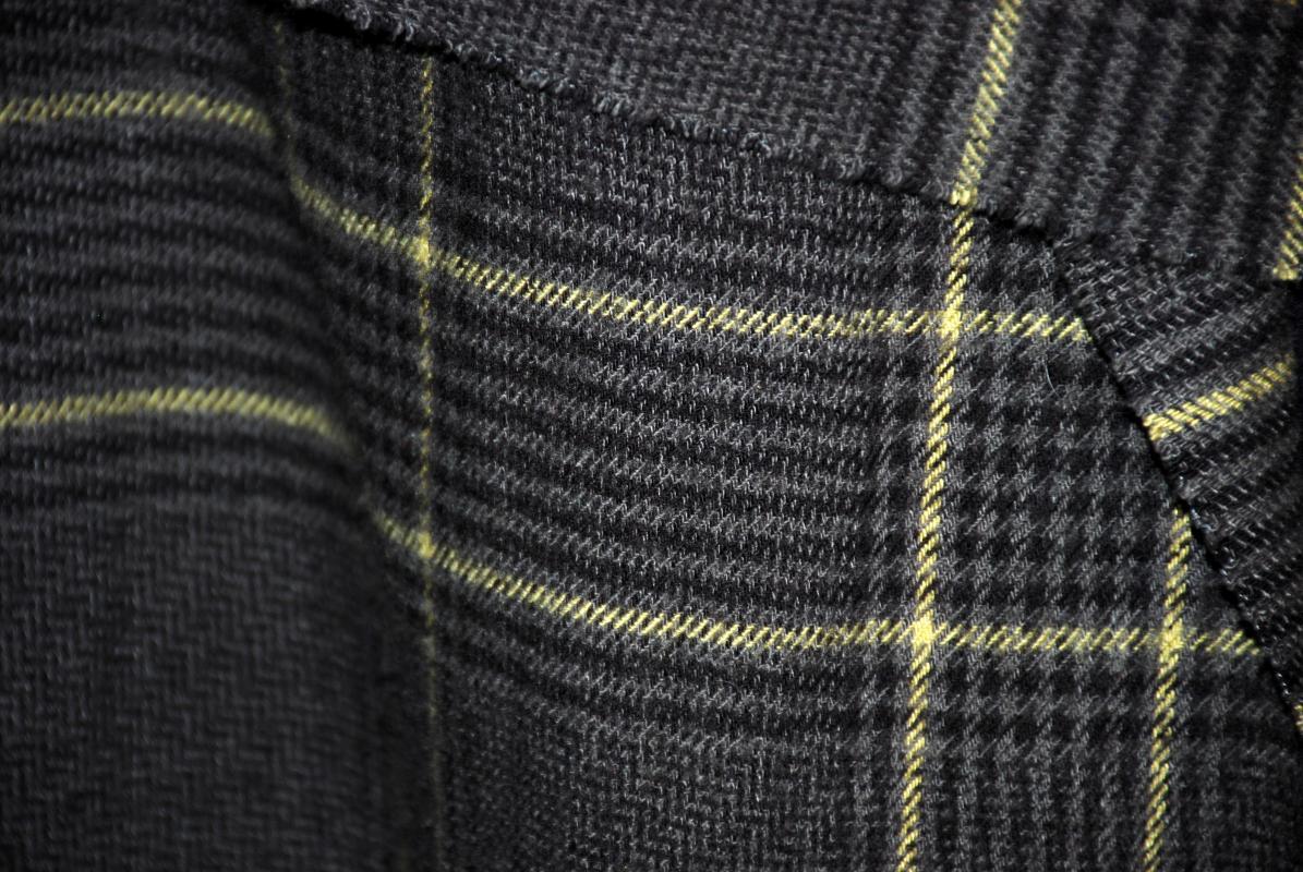 Long Cashmere Scarf Dark Grey with Yellow & Charcoal