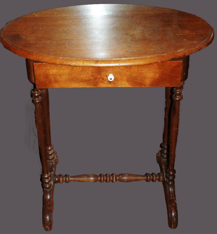 19th Century Walnut Oval Top Table Stand with One Drawer, Twisted Legs Antique
