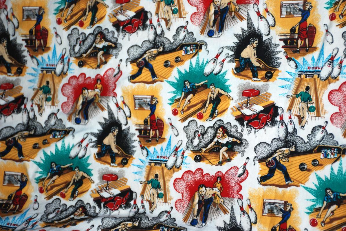 Bowling Theme Cotton Fabric Remnant 80