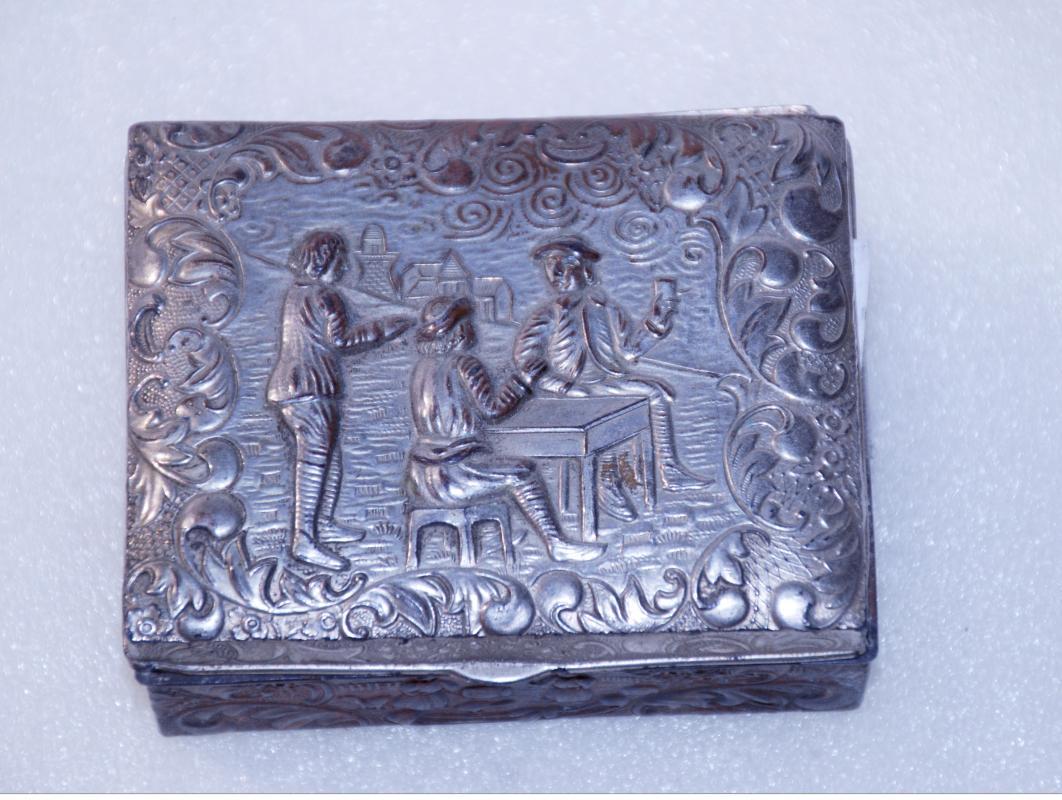 Silver plate Cigarette or Trinket Box, made in Japan with Victorian Scene