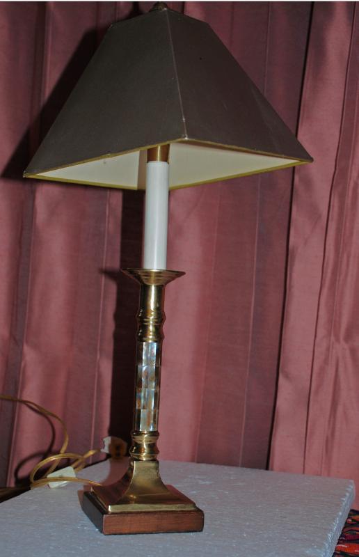 Frederick Cooper Candlestick Table Lamp with Brass Abalone Shell Inlay Base