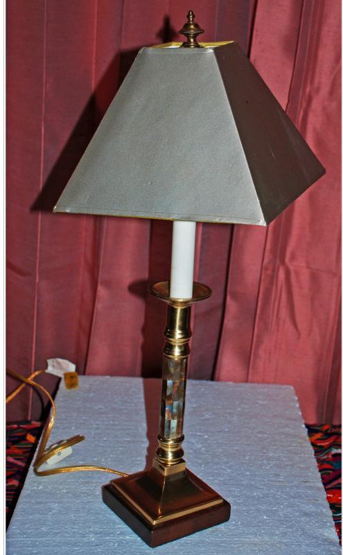 Frederick Cooper Candlestick Table Lamp with Brass Abalone Shell Inlay Base