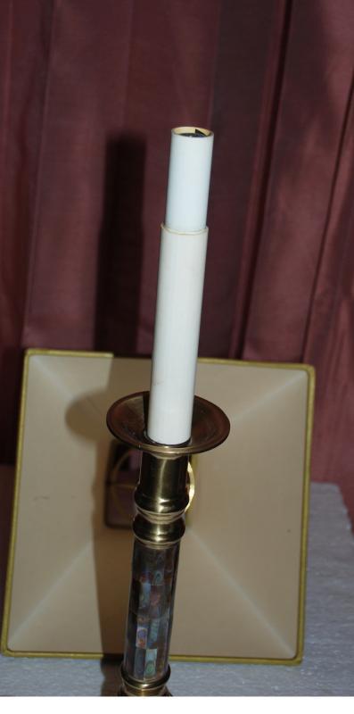 Frederick Cooper Candlestick Table Lamp with Brass Abalone Shell Inlay Base