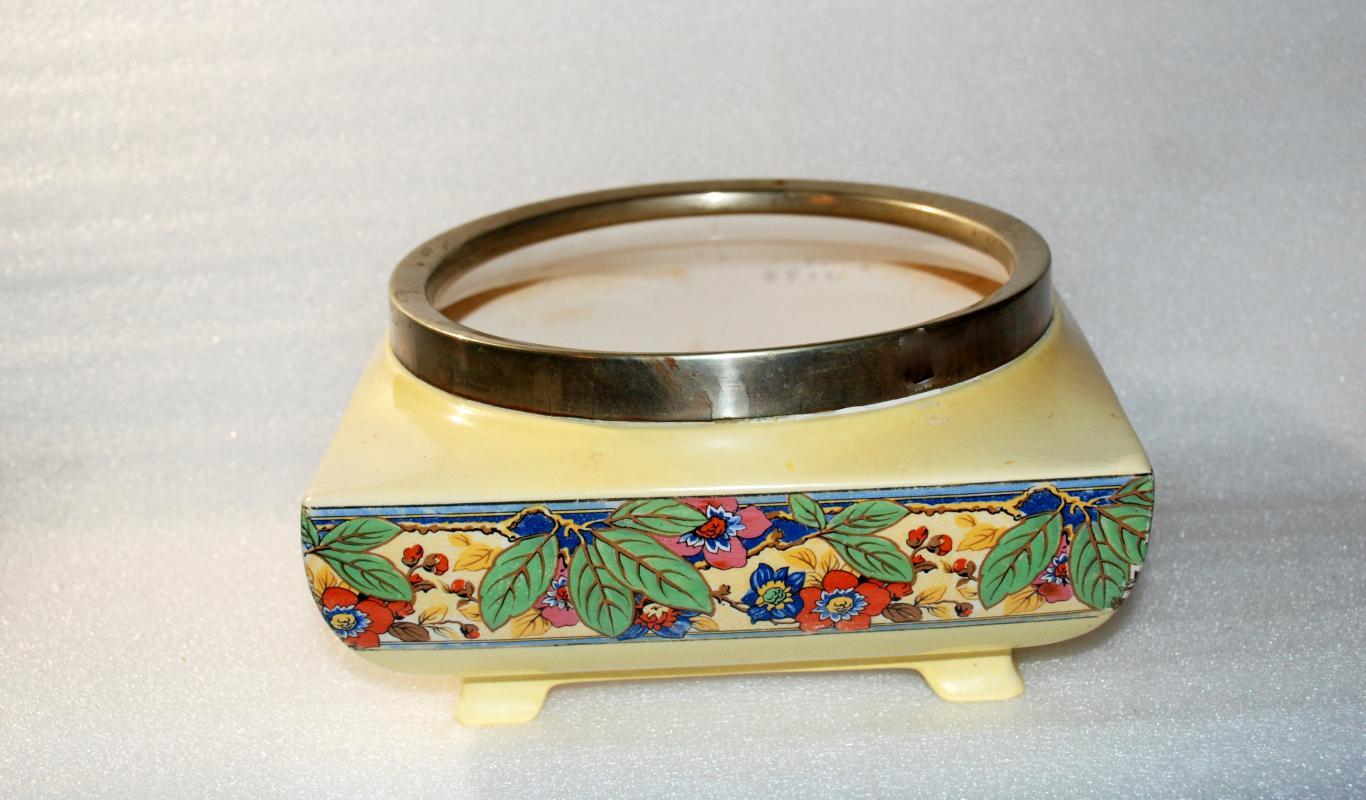 Lancaster & Sons Ltd Hanley England Footed Bowl, Yellow with Flowers and Leaves Art Deco Berry Bowl