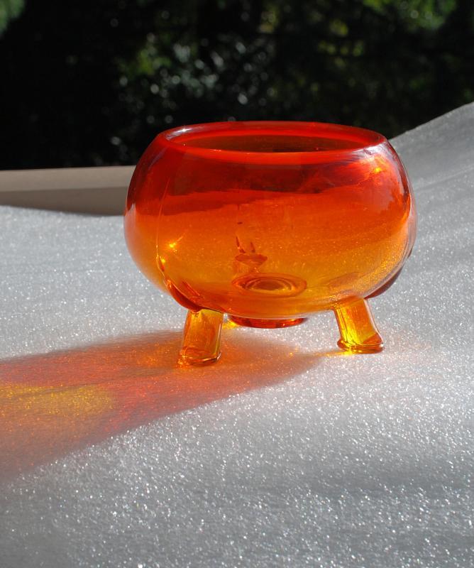 Orange to Yellow Glass Footed Bowl Amberina Italian Glass