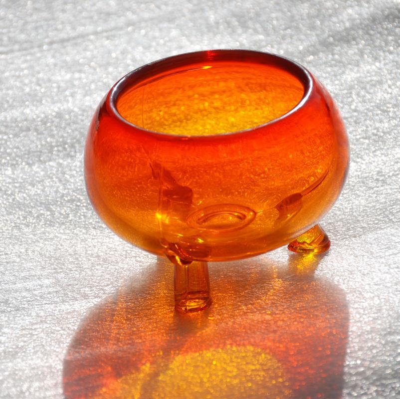 Orange to Yellow Glass Footed Bowl Amberina Italian Glass