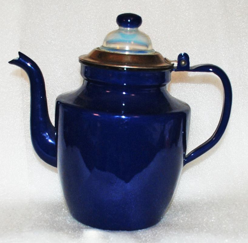 Cobalt Blue Enamel Coffee Pot Percolator with Glass