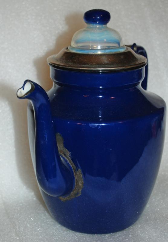Cobalt Blue Enamel Coffee Pot Percolator with Glass