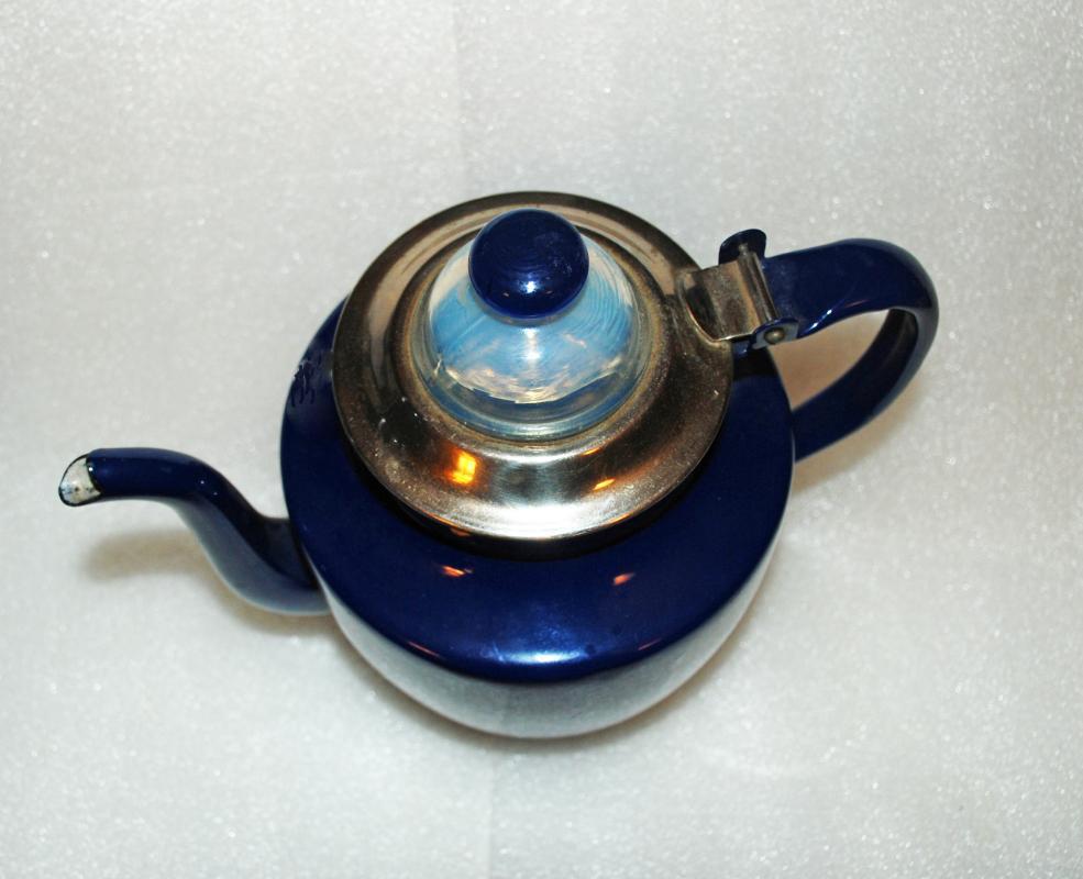 Cobalt Blue Enamel Coffee Pot Percolator with Glass