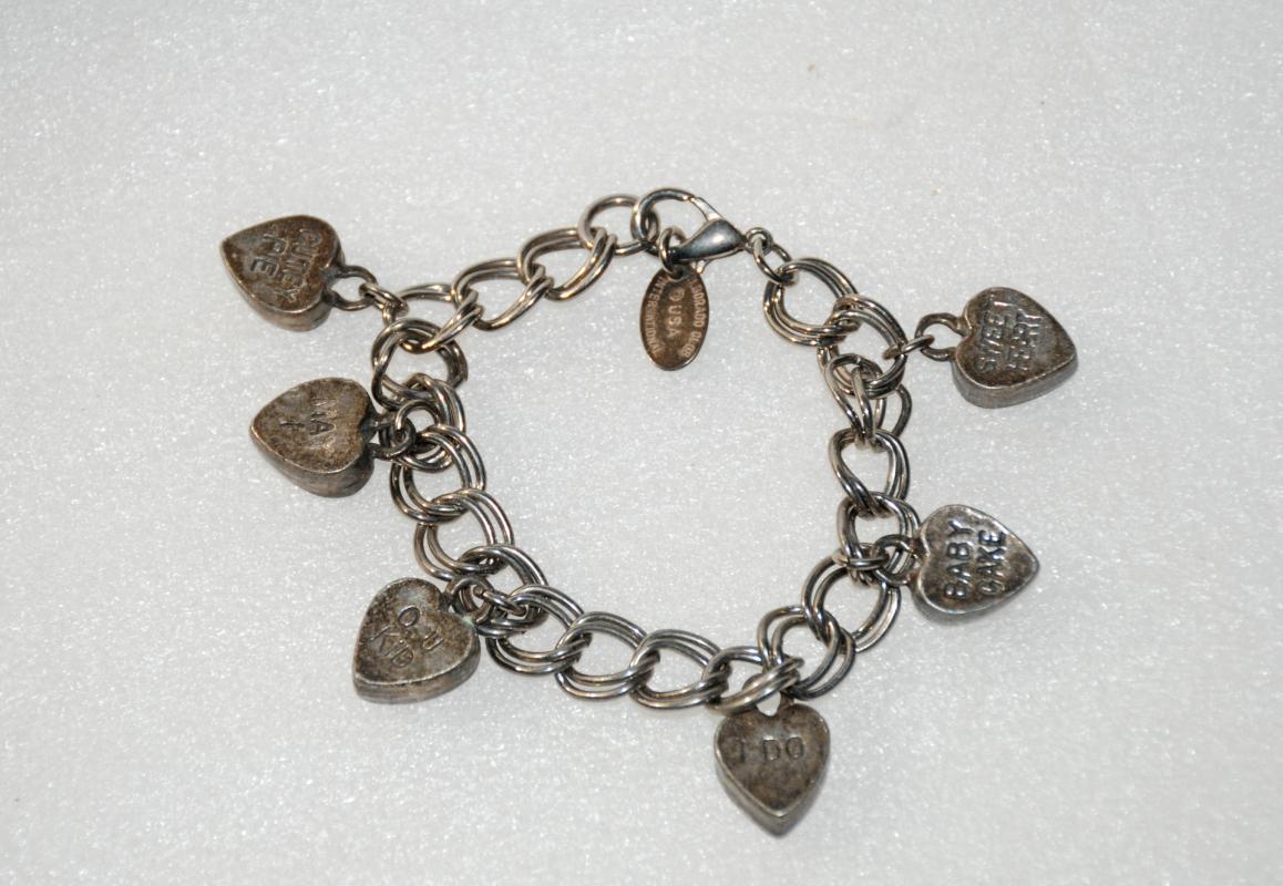 Valentine's Silver Candy Hearts Charm Bracelet Eldorado Club USA International.