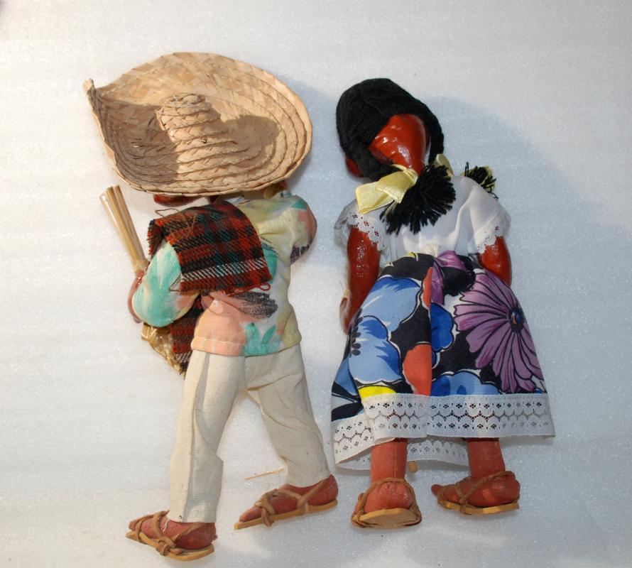 Old Mexican Folk Art Papier Mache Gourd Toluca Dolls Boy & Girl Jointed