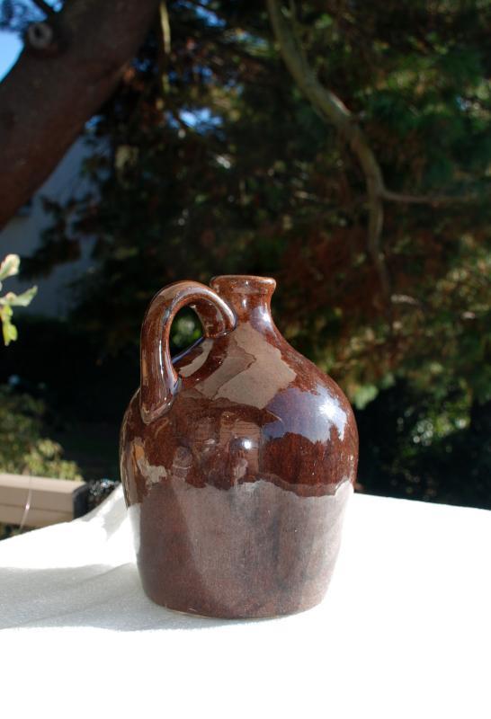 Sprague Stoneware Musical Whiskey Jug 1930s Ceramic Little Brown Jug w Music Box