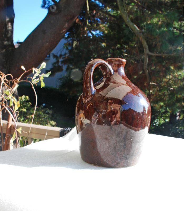Sprague Stoneware Musical Whiskey Jug 1930s Ceramic Little Brown Jug w Music Box