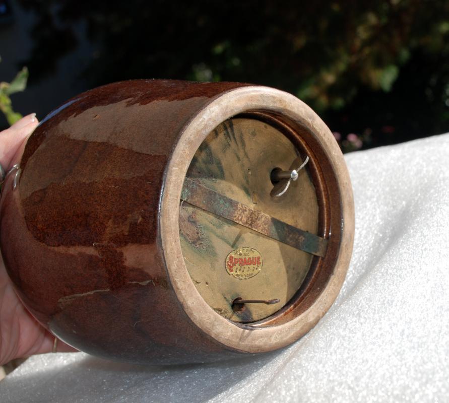 Sprague Stoneware Musical Whiskey Jug 1930s Ceramic Little Brown Jug w Music Box