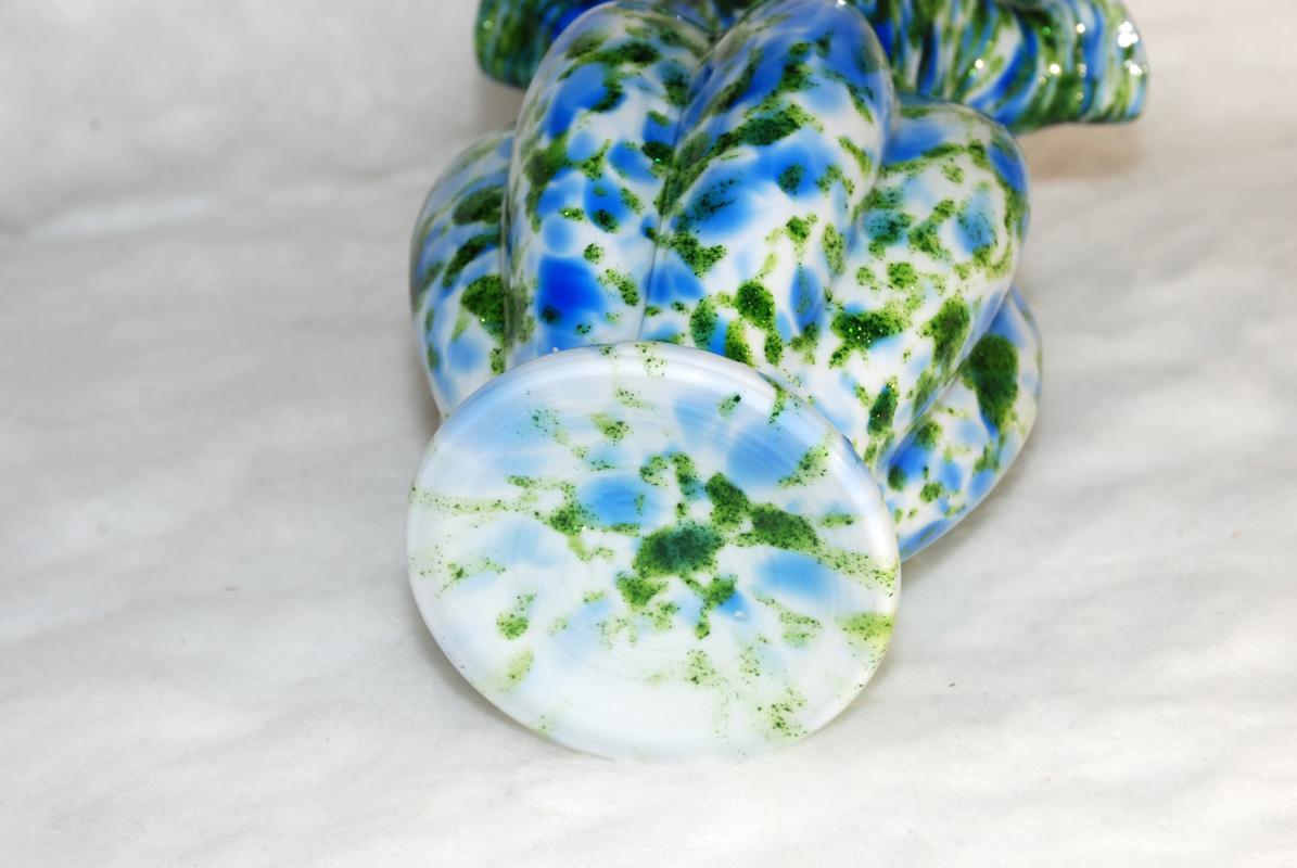 Vintage Fenton Art Glass Vase Vasa Murrhina Blue Green Aventurine Ruffle Scallop