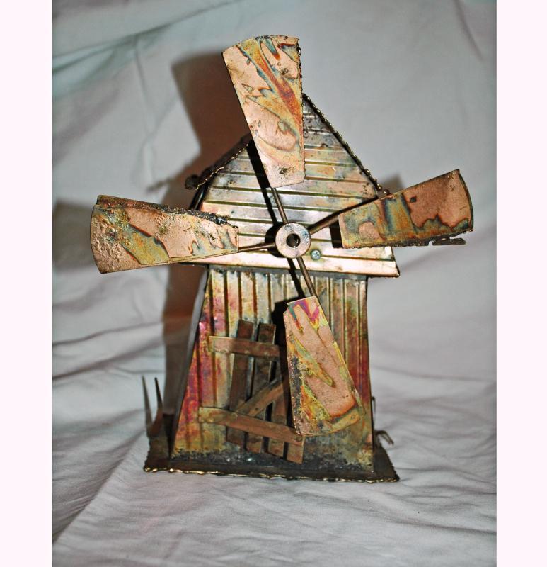 Copper Windmill Music Box , Hand Crafted Folk Art , Colorful heat treated copper