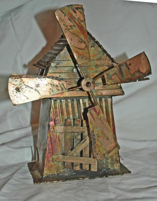 Copper Windmill Music Box , Hand Crafted Folk Art , Colorful heat treated copper
