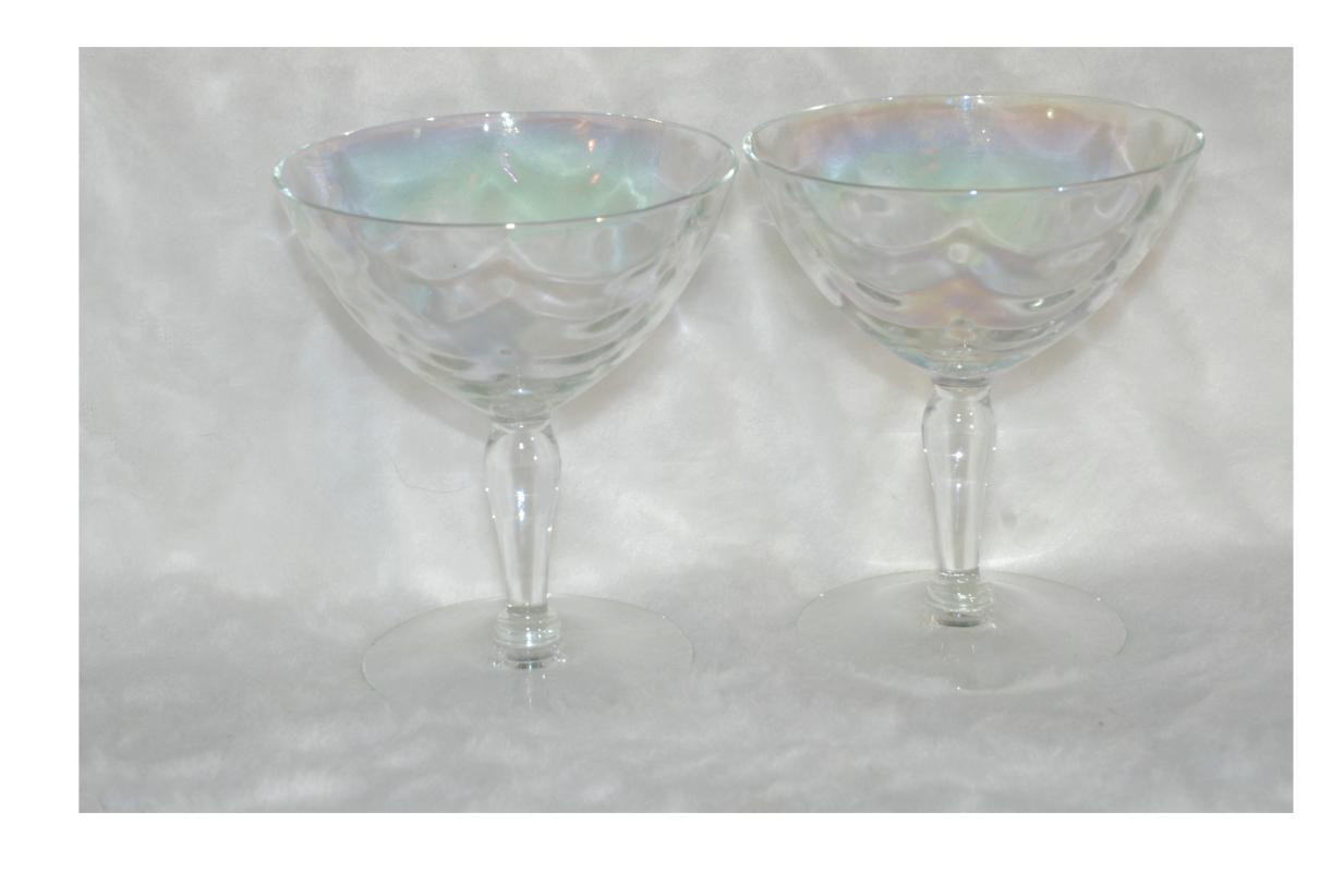 Vintage Iridescent Optic Glass Cocktail Coupe Martini Champagne Wine Glasses x 2